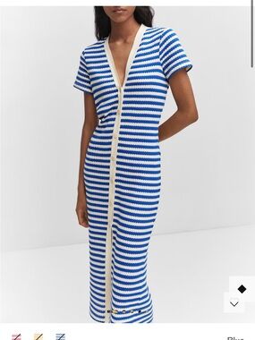 Mango Blue and White Striped Button-Front Knit Dress size 2 small